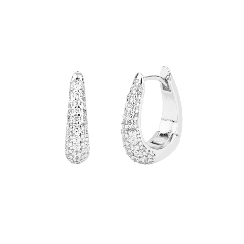 “U-Shaped Brilliance” S925 Sterling Silver Zircon Pavé U-Shaped Hoop Earrings