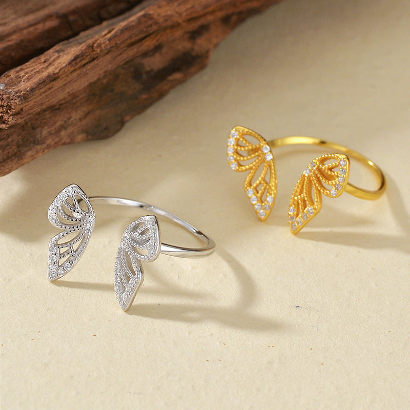 “Flutter Glow” S925 Sterling Silver Zircon Butterfly Open Ring