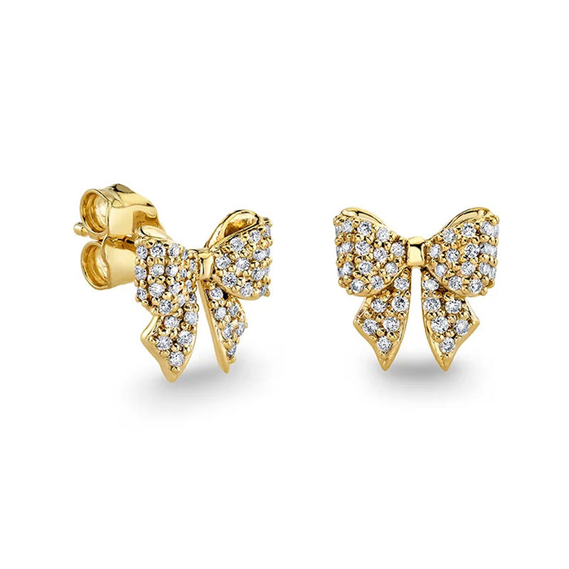 “Bow Belle Spark” S925 Sterling Silver Zircon Bow Stud Earrings