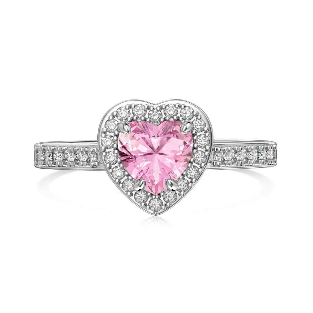 925 Sterling Silver Pink Heart Double Halo Ring – Halo Blossom Heart