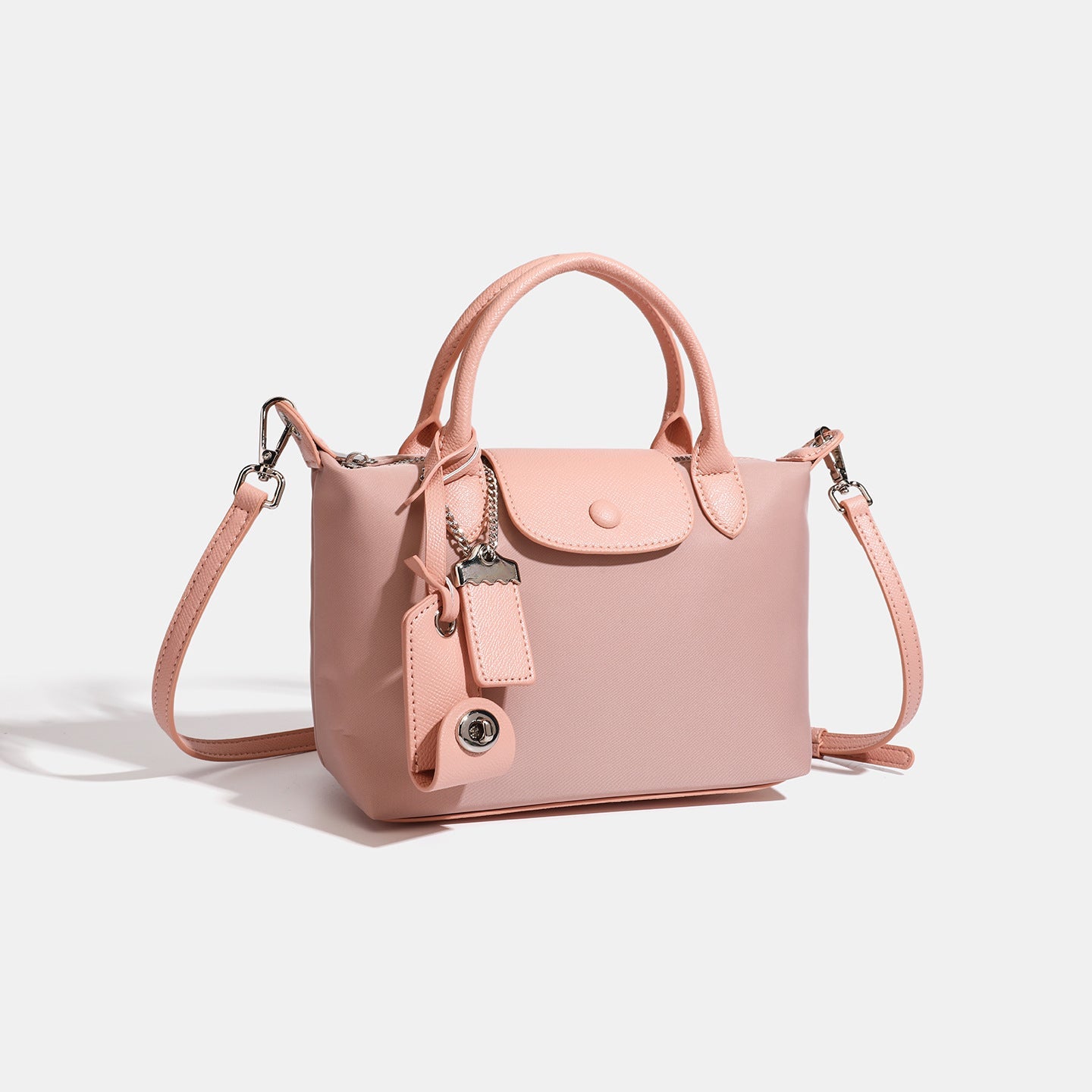 Women's Lightweight Nylon Dumpling Bag with Leather Trim