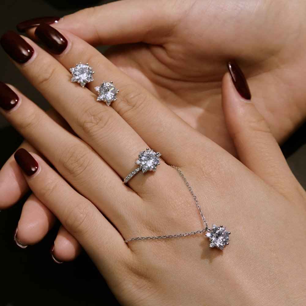 Camellia Lumiere Floral Jewelry Set with Zircon in S925 Sterling Silver