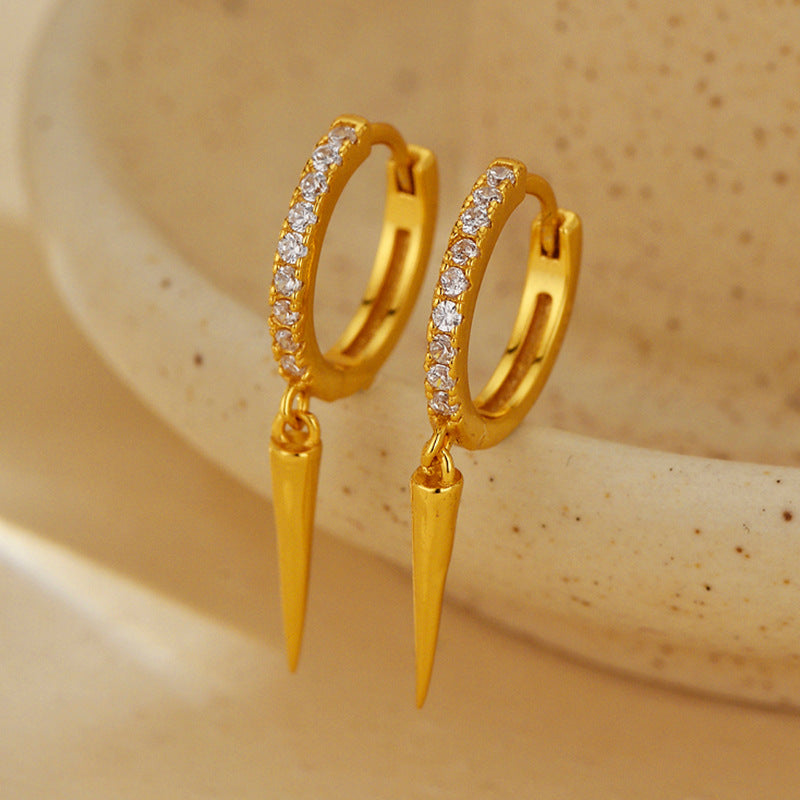 “Pyramid Gleam” S925 Sterling Silver Triangle Drop Hoop Earrings