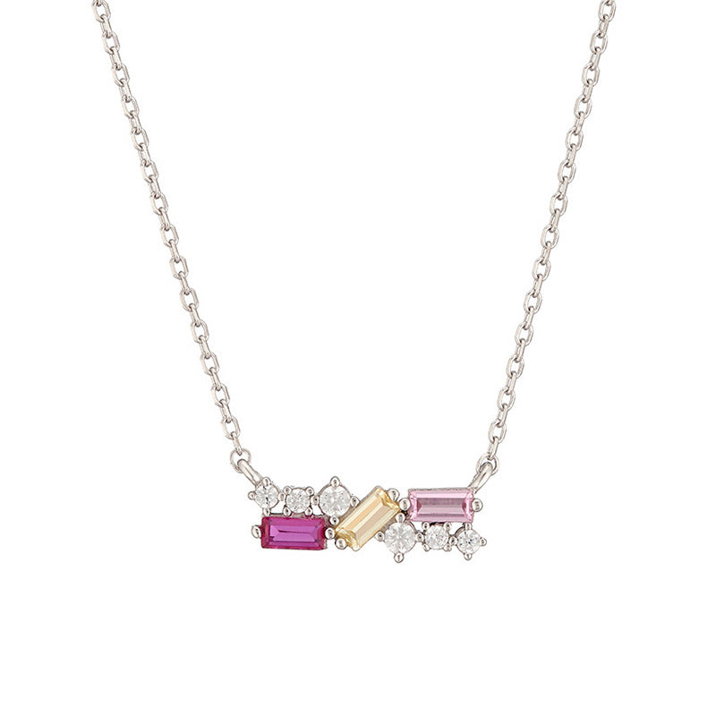 “Tricolor Halo” S925 Sterling Silver Three-Tone Zircon Necklace