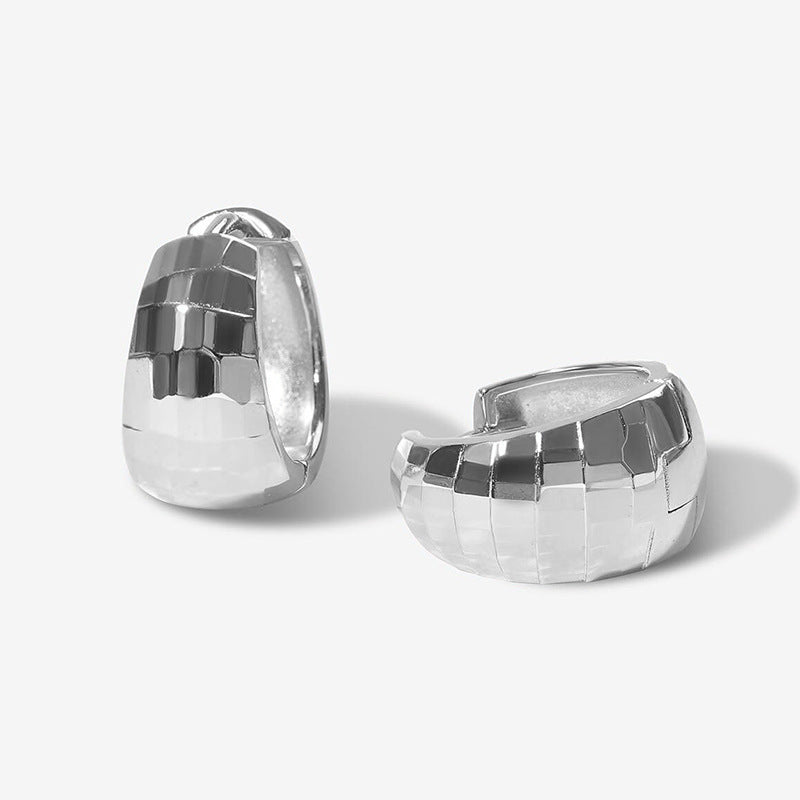 “Checkered Muse” S925 Sterling Silver Checkered Hoop Earrings
