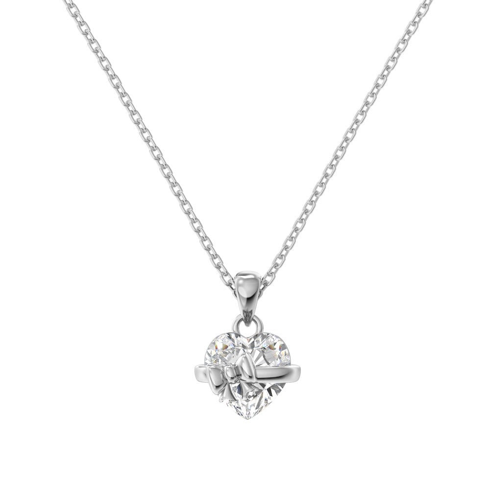 “Heart Bow” S925 Sterling Silver Zircon Necklace, Ring & Stud Earrings Set