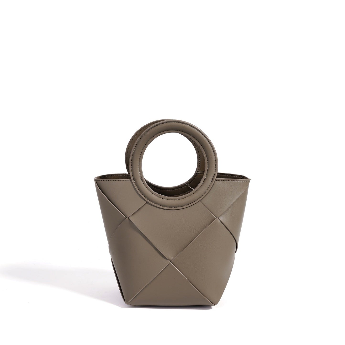 Women's Woven Cowhide Mini Bucket Bag with Adjustable Strap