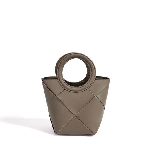 Women's Woven Cowhide Mini Bucket Bag with Adjustable Strap