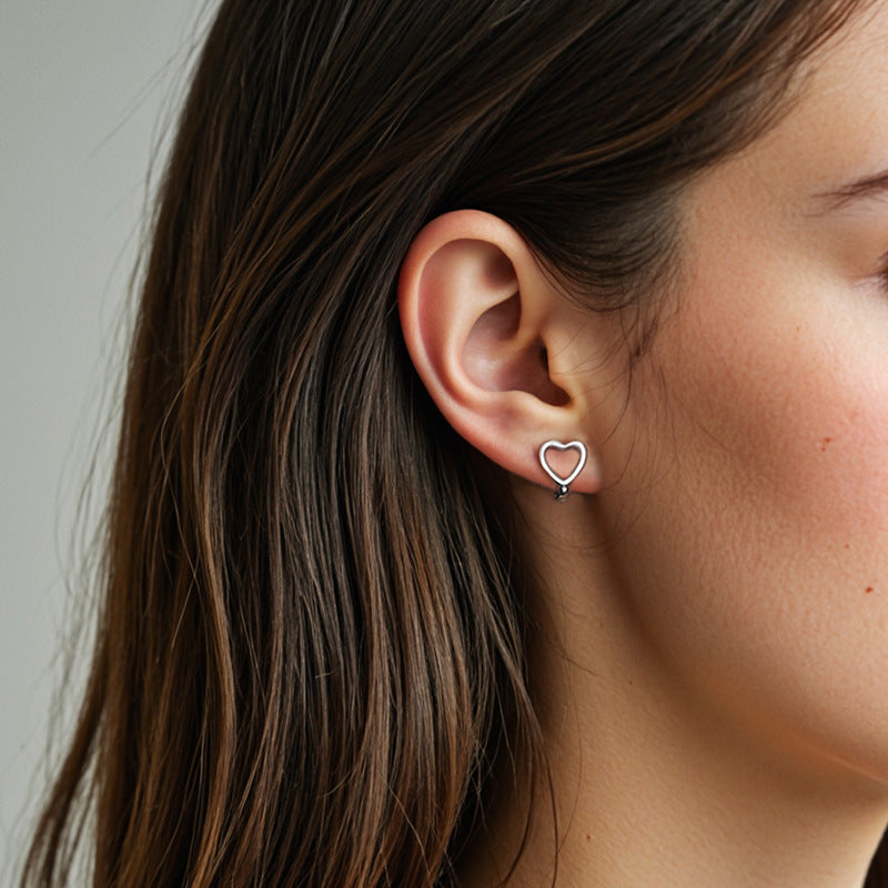“Open Heart Muse” S925 Sterling Silver Open Heart Hoop Earrings