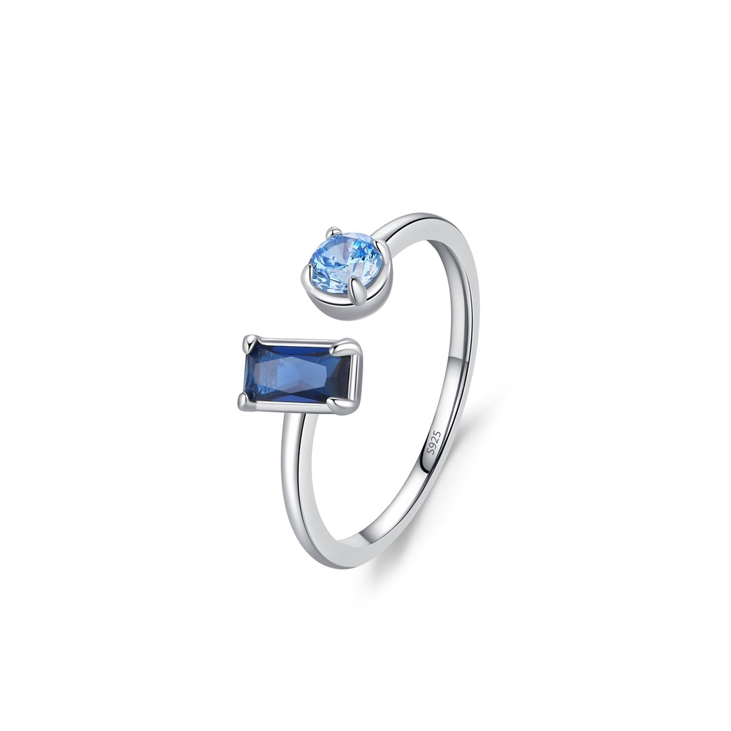 925 Sterling Silver Blue Baguette and Round Stone Jewelry Set