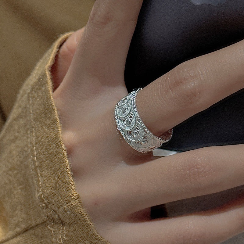 “Lace Whisper” S925 Sterling Silver Open Adjustable Lace Ring