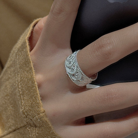 “Lace Whisper” S925 Sterling Silver Open Adjustable Lace Ring