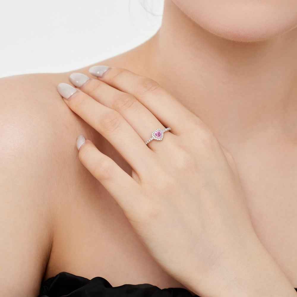 925 Sterling Silver Pink Double Halo Heart Ring – Twilight Double Heart
