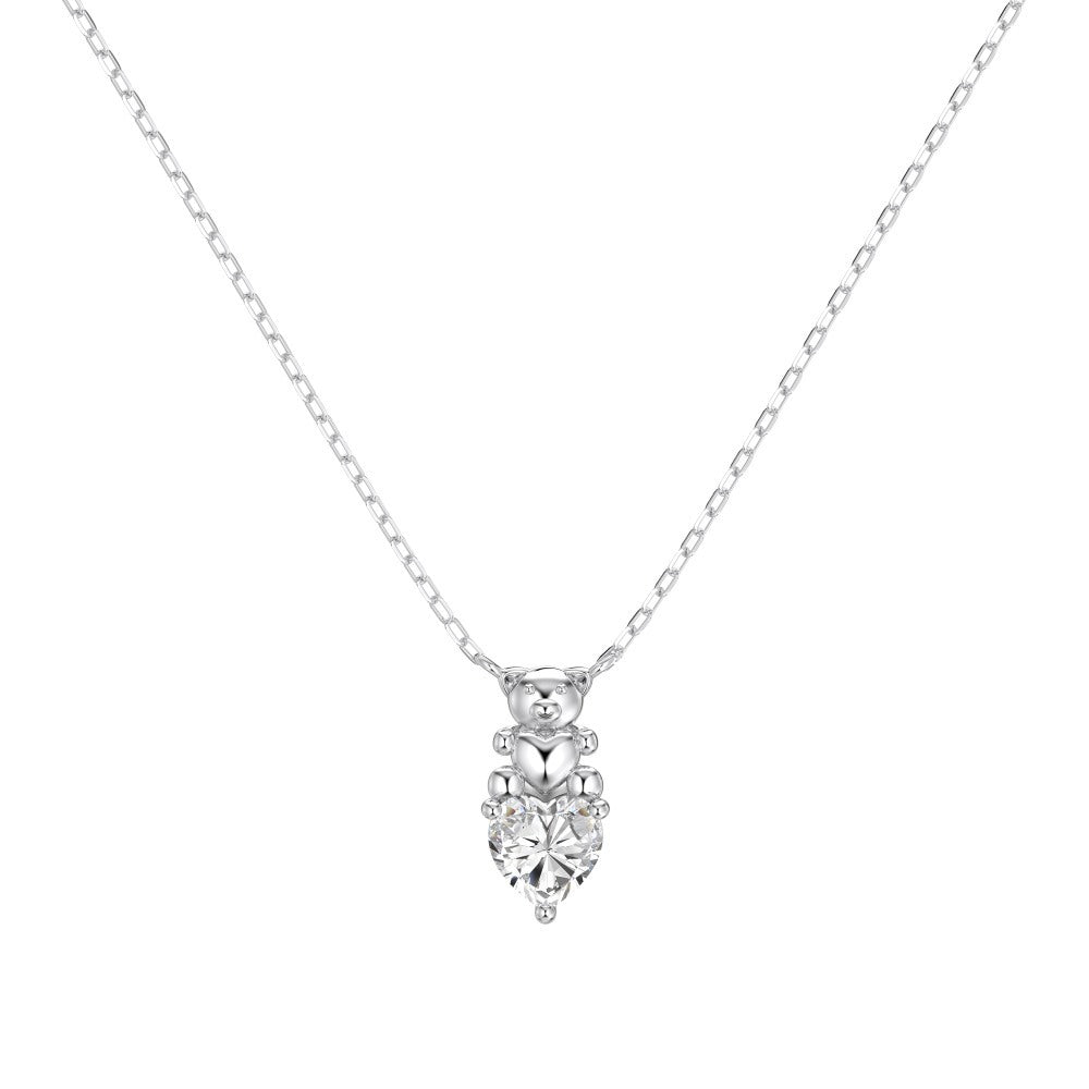 925 Sterling Silver Teddy Bear Heart Necklace & Earrings Set – Sweet Bear Spark