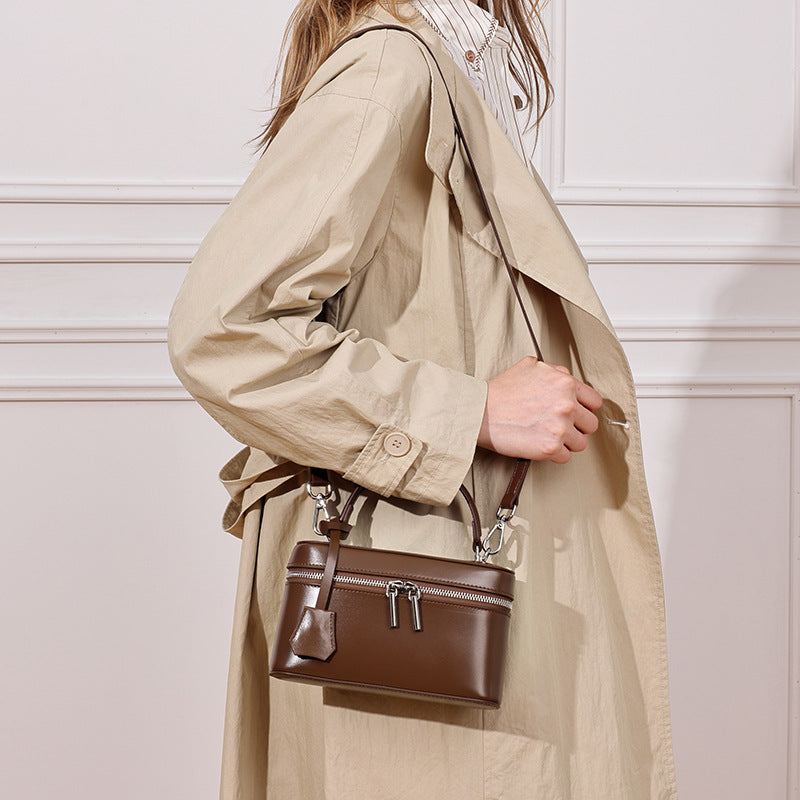 Women's Genuine Leather Square Box Bag with Adjustable Strap