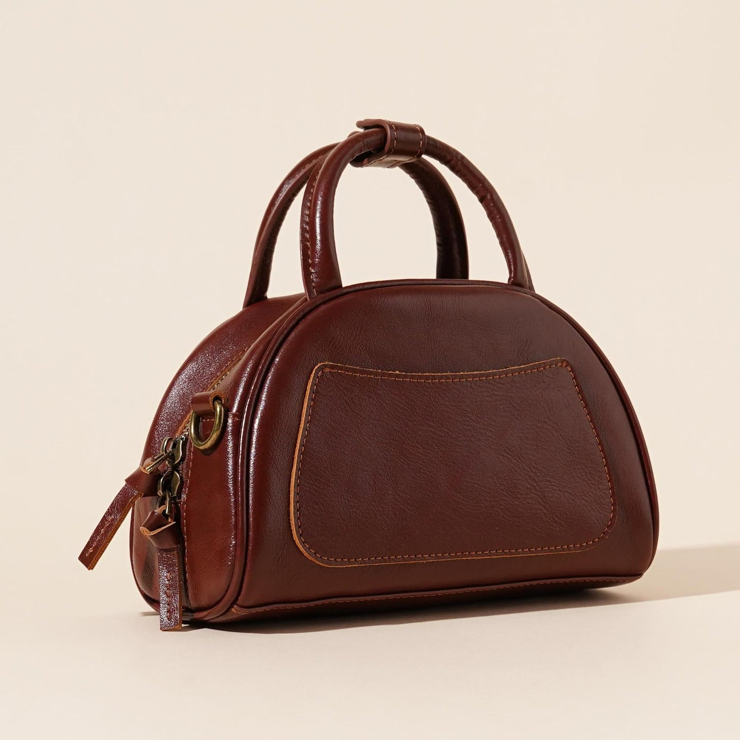 Women's Oil-Waxed Cowhide Mini Dome Boston Bag