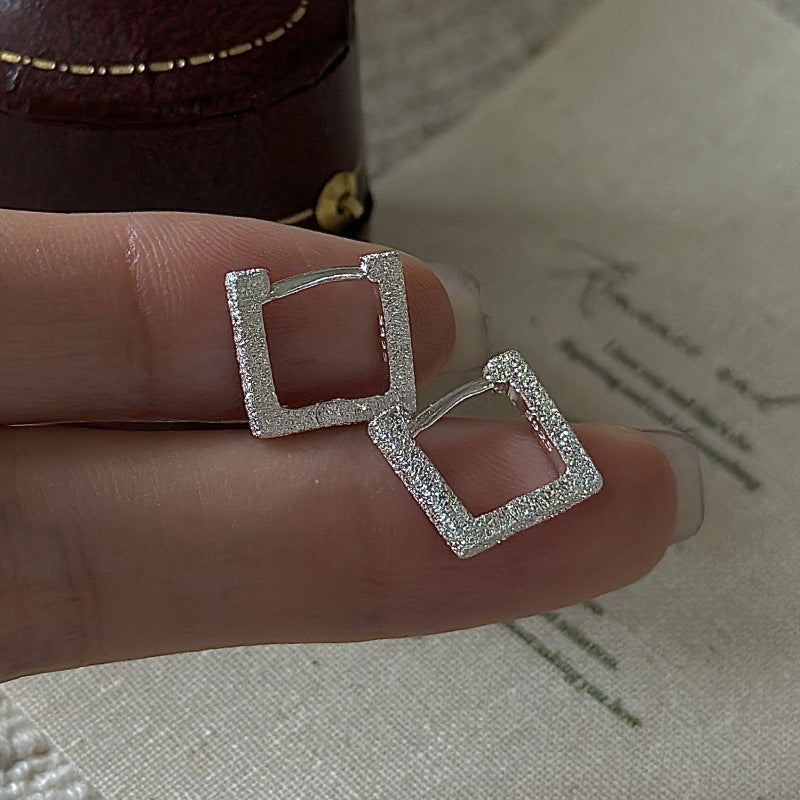 S925 Sterling Silver Shimmer Square Earrings Sparkling Geometric Stud Jewelry