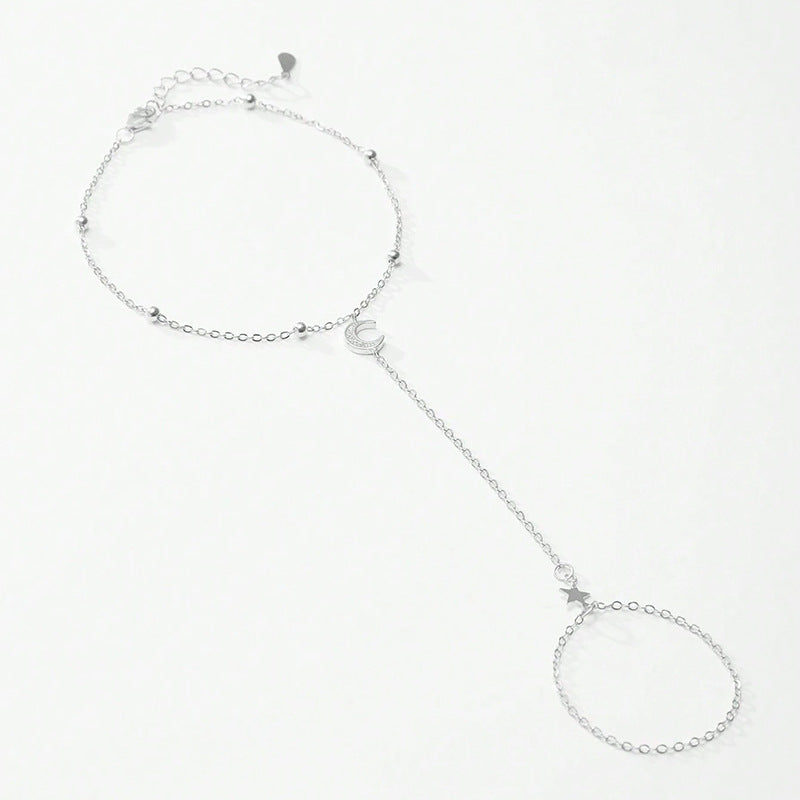 “Celestial Muse” S925 Sterling Silver Star & Moon Bracelet