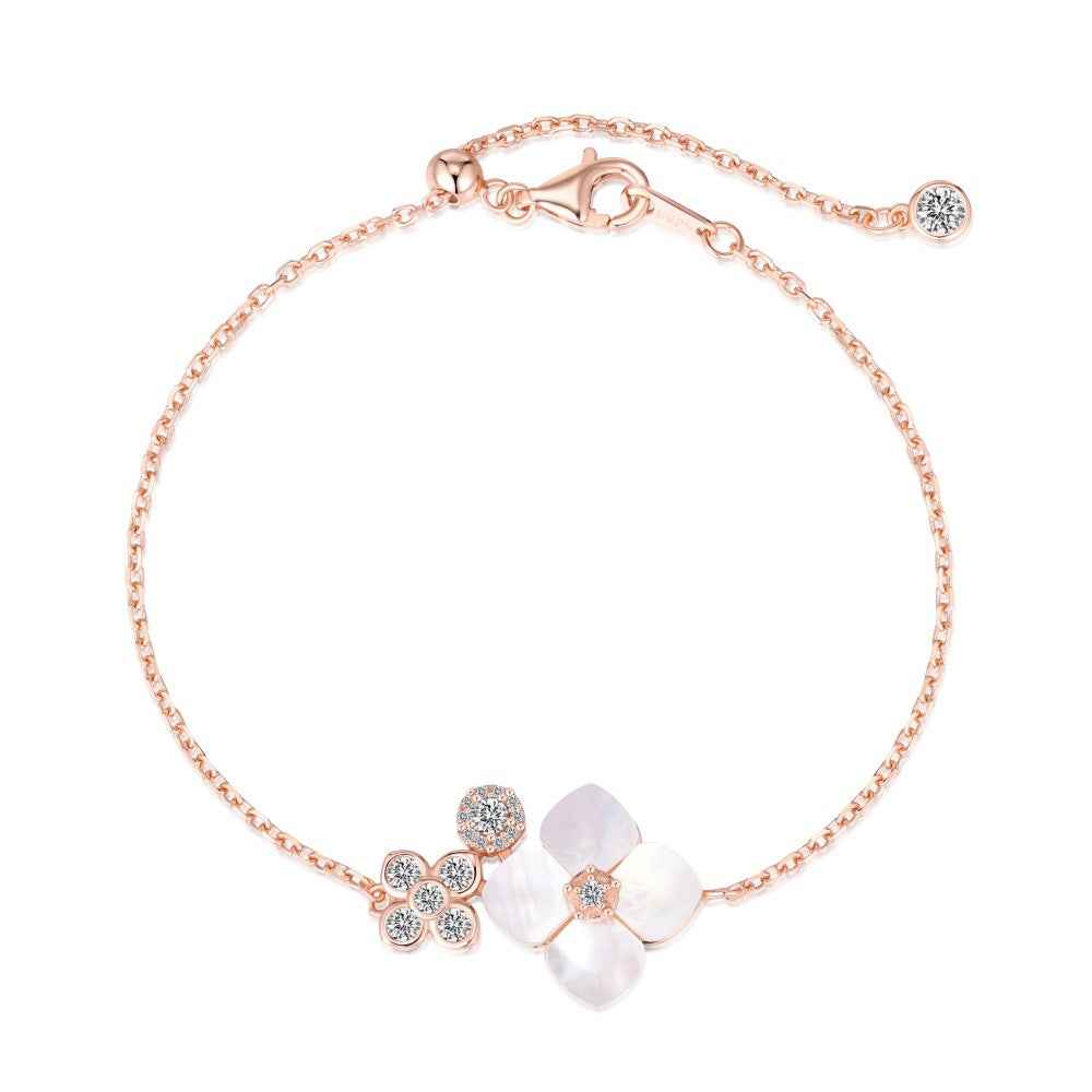 Fleur Rosée S925 Sterling Silver Mother of Pearl Flower Bracelet with Zircon