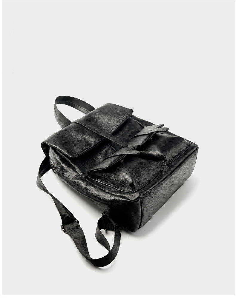 Women's Pebbled Cowhide Flap Backpack with Multiple Pockets