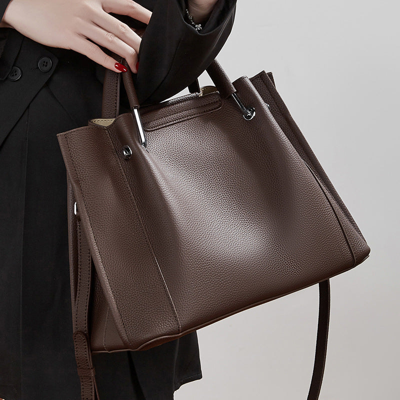 Women's Full-Grain Pebbled Cowhide Trapezoid Tote