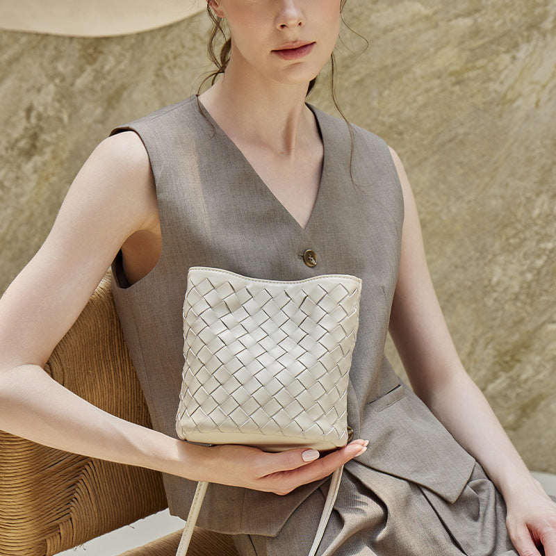 Women's Hand-Woven Sheepskin Bucket Crossbody Bag