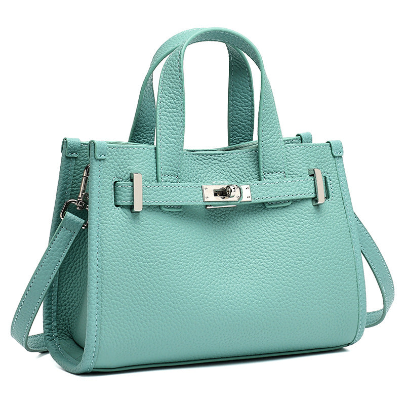 Women's Pebbled Cowhide Kelly Bag with Metal Turn-Lock