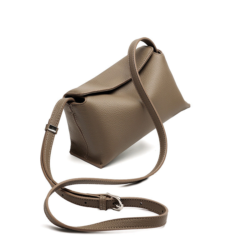 Women's Pebbled Cowhide Flap Crossbody Bag with Hidden Clasp