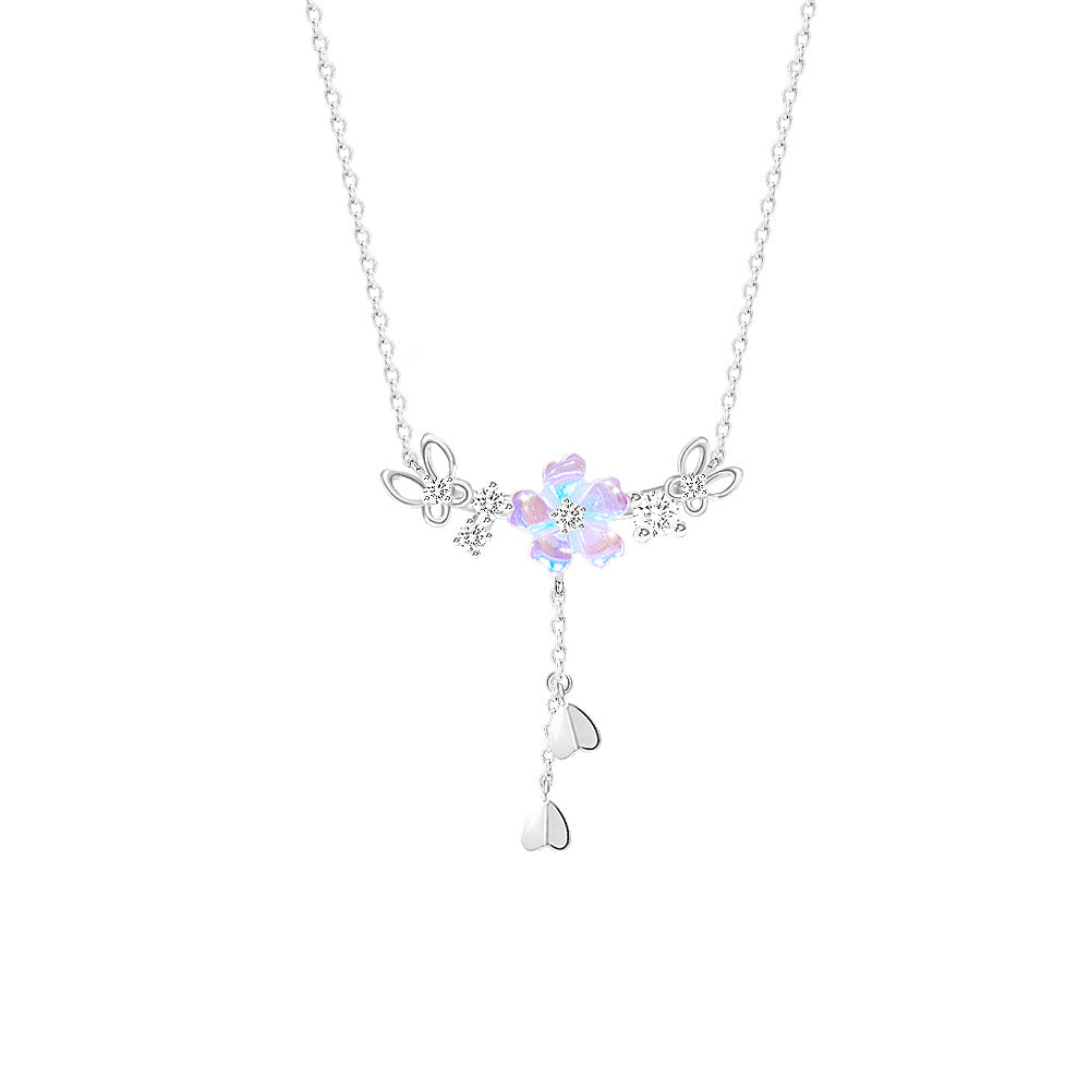 Sakura Flutter S925 Silver Cherry Blossom Tassel Jewelry Set