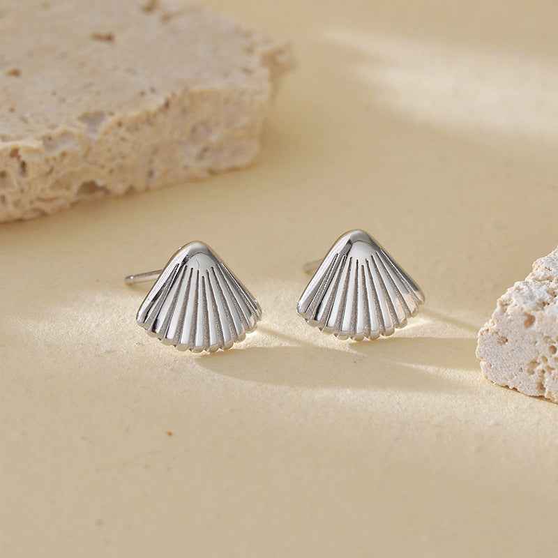 Seaside Shell S925 Silver Fan Shape Shell Stud Earrings