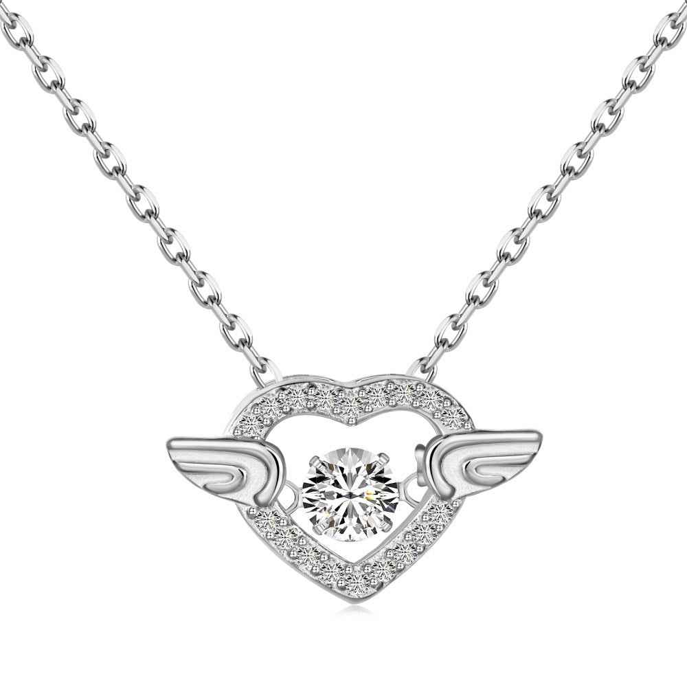 925 Sterling Silver Fluttering Heart Winged Dancing Necklace Silver or 18K Gold Vermeil