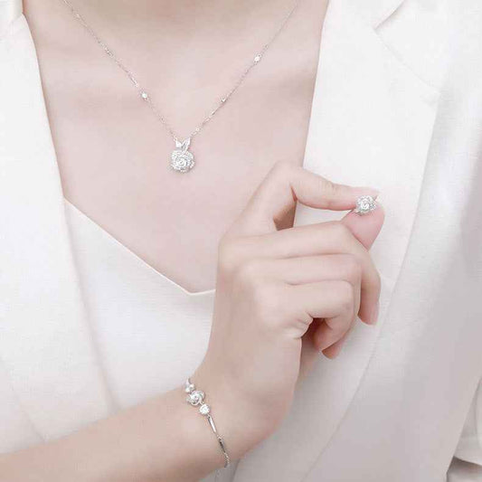 925 Sterling Silver Moissanite Rose Jewelry Set – Rose Éternelle