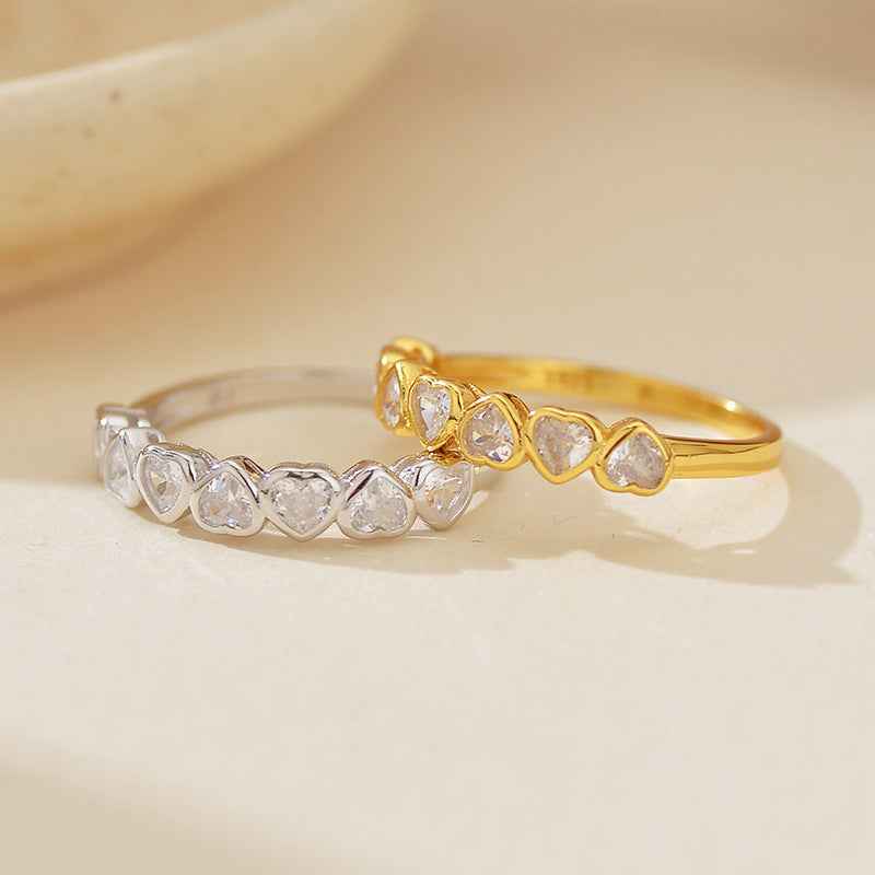 925 Sterling Silver Endless Hearts Heart Cut Zircon Ring Gold Platinum Plated