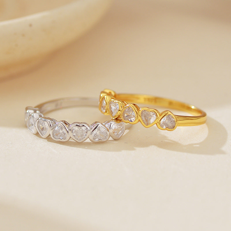 “Heartfall” S925 Sterling Silver Pave Heart Ring