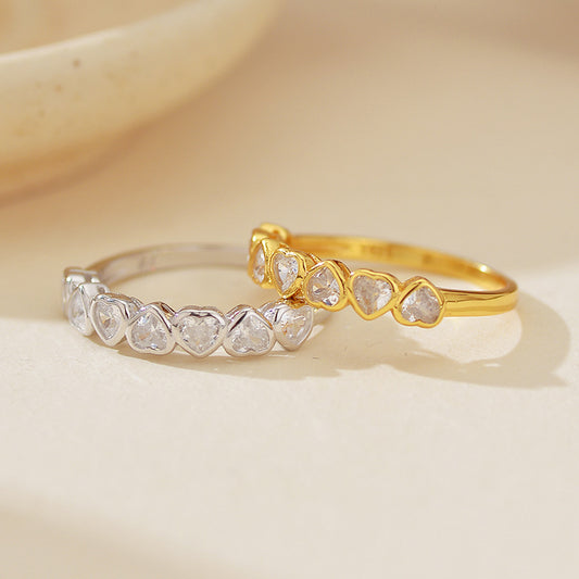 “Heartfall” S925 Sterling Silver Pave Heart Ring