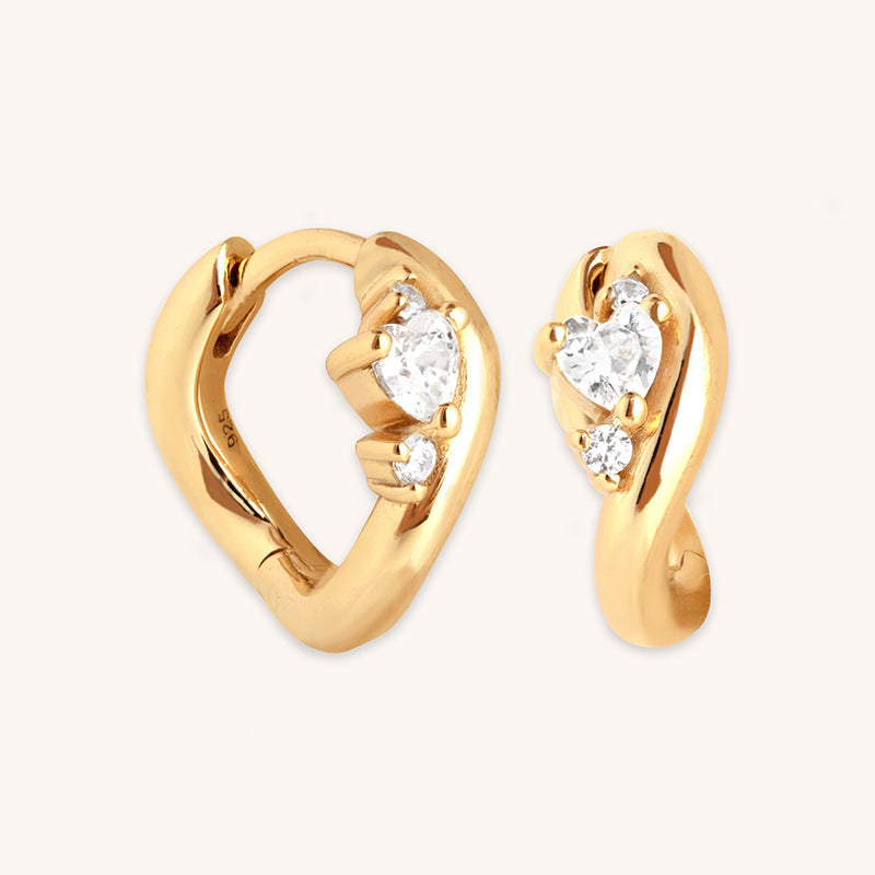 “Heartglow Curve” S925 Sterling Silver Heart Zircon U-Shaped Hoop Earrings