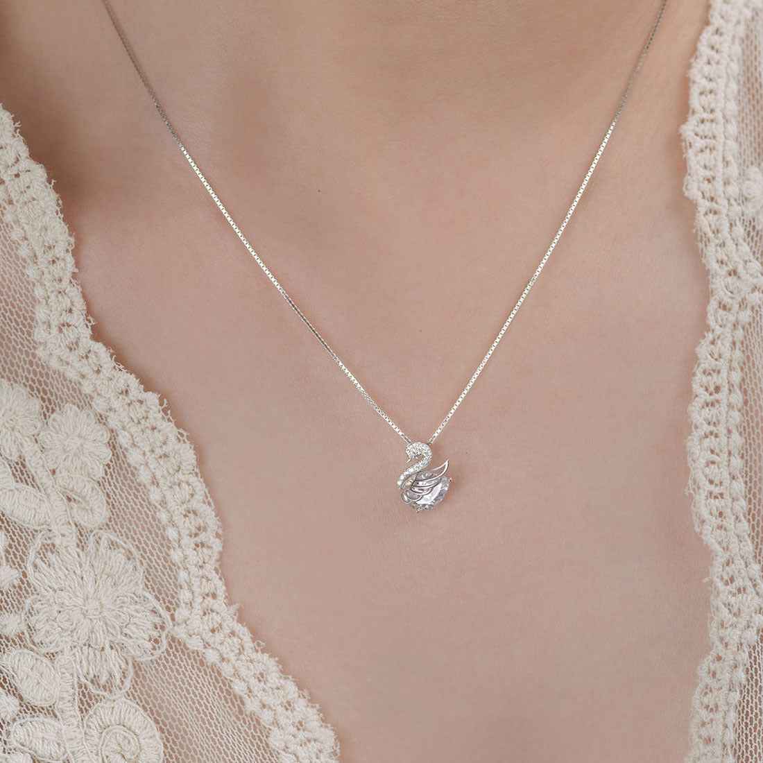 Swan Étoile Swan Pendant Necklace, S925 Sterling Silver Crystal Jewelry