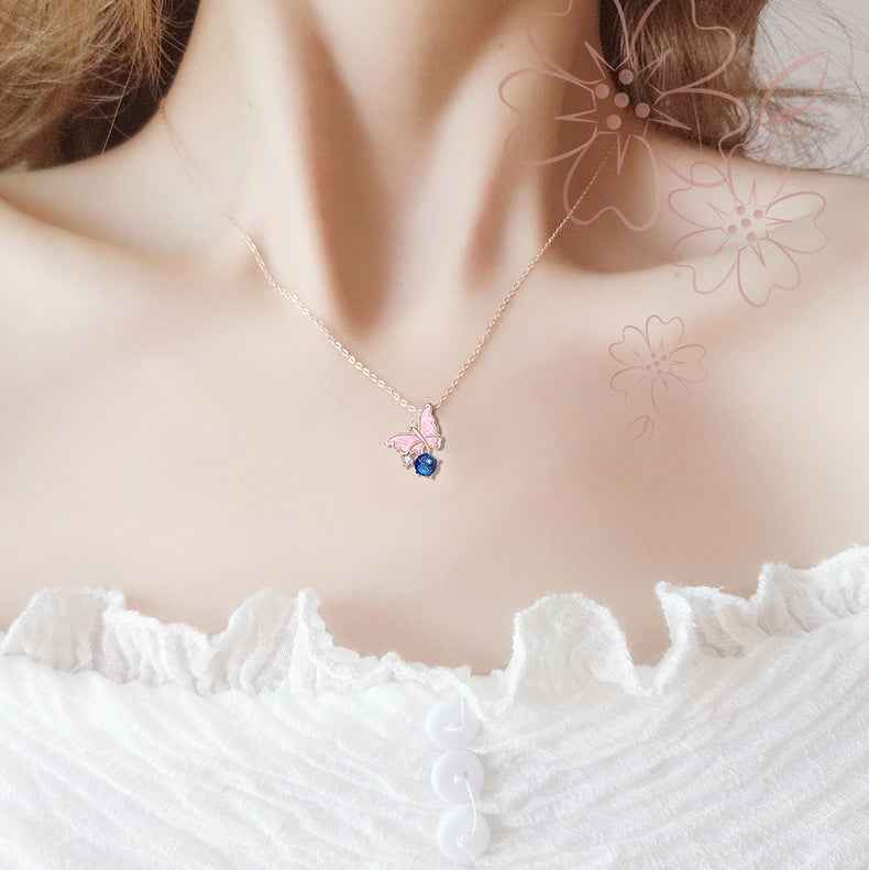 Butterfly Dream Glass Bead Butterfly Necklace 925 Sterling Silver