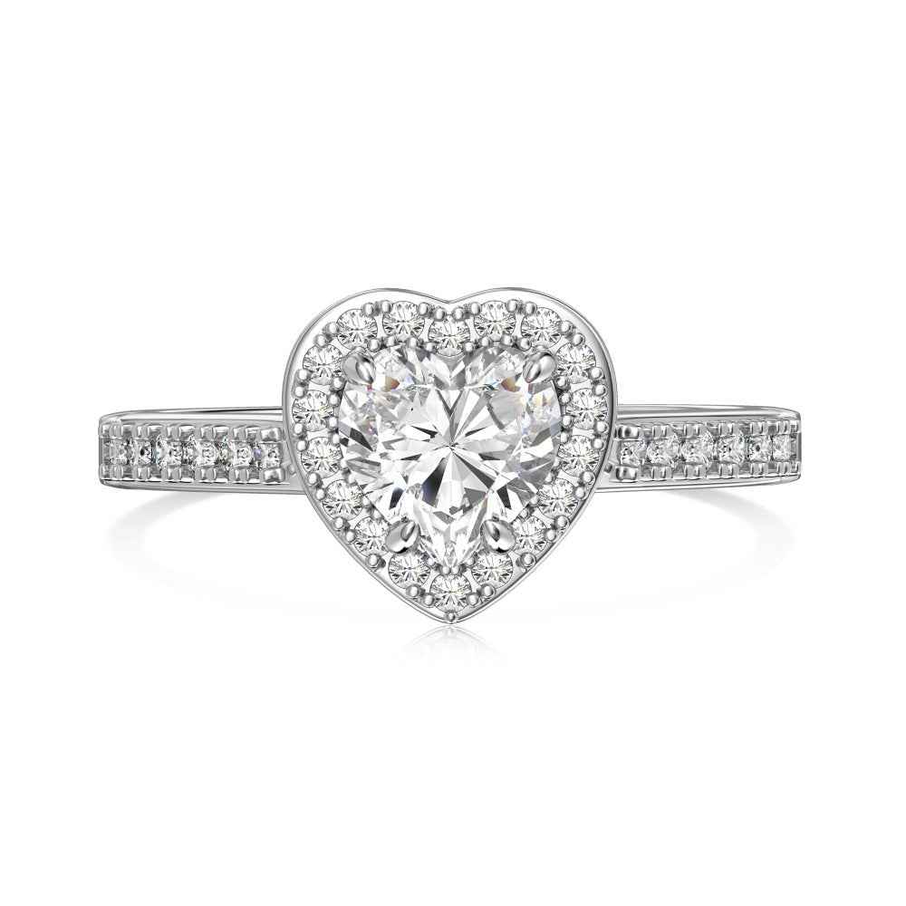 925 Sterling Silver Heart Halo Dream 1CT Heart Moissanite Ring