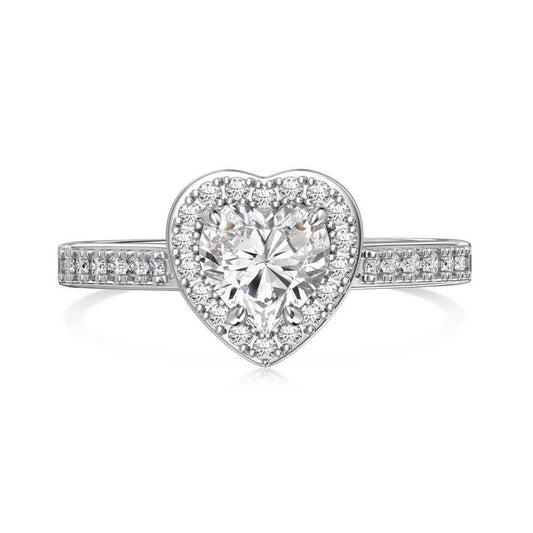 925 Sterling Silver Heart Halo Dream 1CT Heart Moissanite Ring