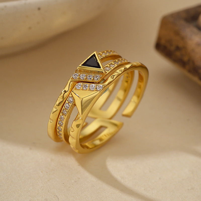 “Geometric Interlock” S925 Sterling Silver Layered Open Ring