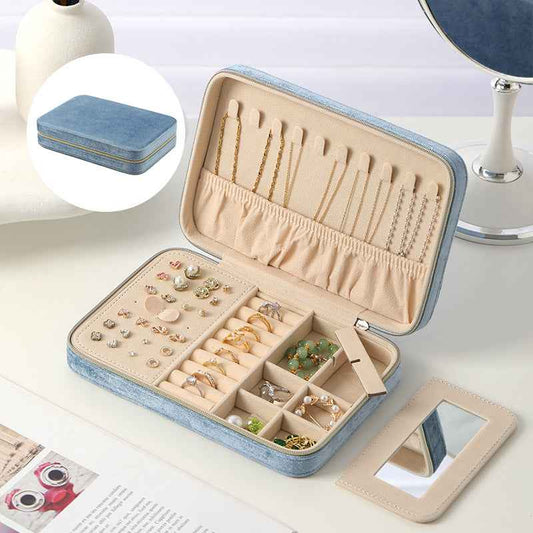Velvet Jewelry Case with Mirror Travel Jewelry Organizer