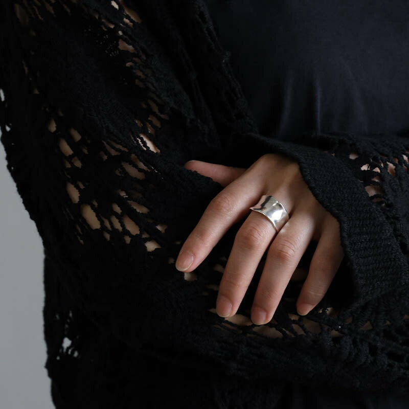 “Modern Curve” S925 Sterling Silver Open Adjustable C-Shaped Ring