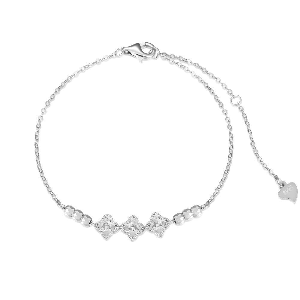 925 Sterling Silver Four-Leaf Clover Beaded Bracelet – Lucky Trefoil