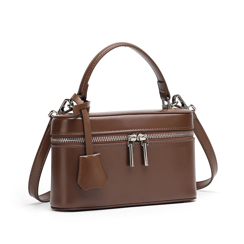 Women's Genuine Leather Square Box Bag with Adjustable Strap
