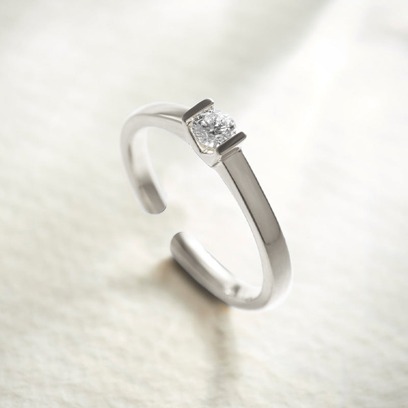 “Solitaire Wave” S925 Sterling Silver Open Adjustable Single Zircon Ring