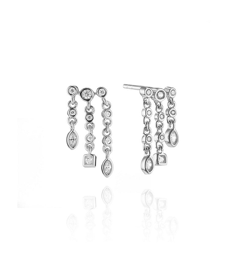 “Star Stud Edit” S925 Sterling Silver Geometric Stud Earrings with Sparkling Accents