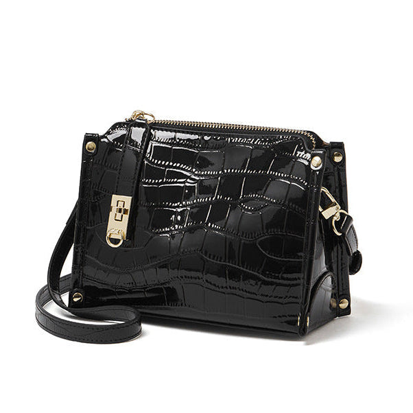 Women's Glossy Croc-Embossed Cowhide Structured Satchel