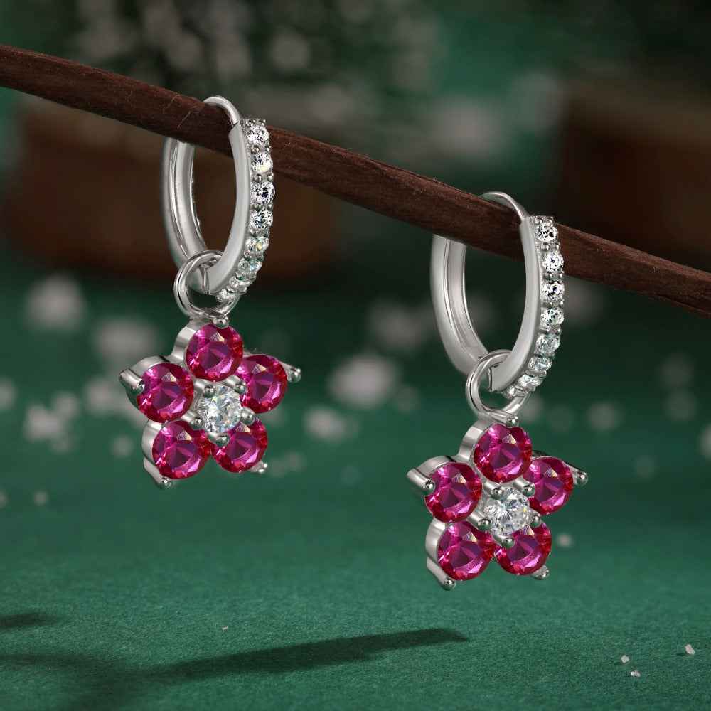 Dopamine Bloom Colorful Floral Crystal Hoop Earrings in S925 Sterling Silver