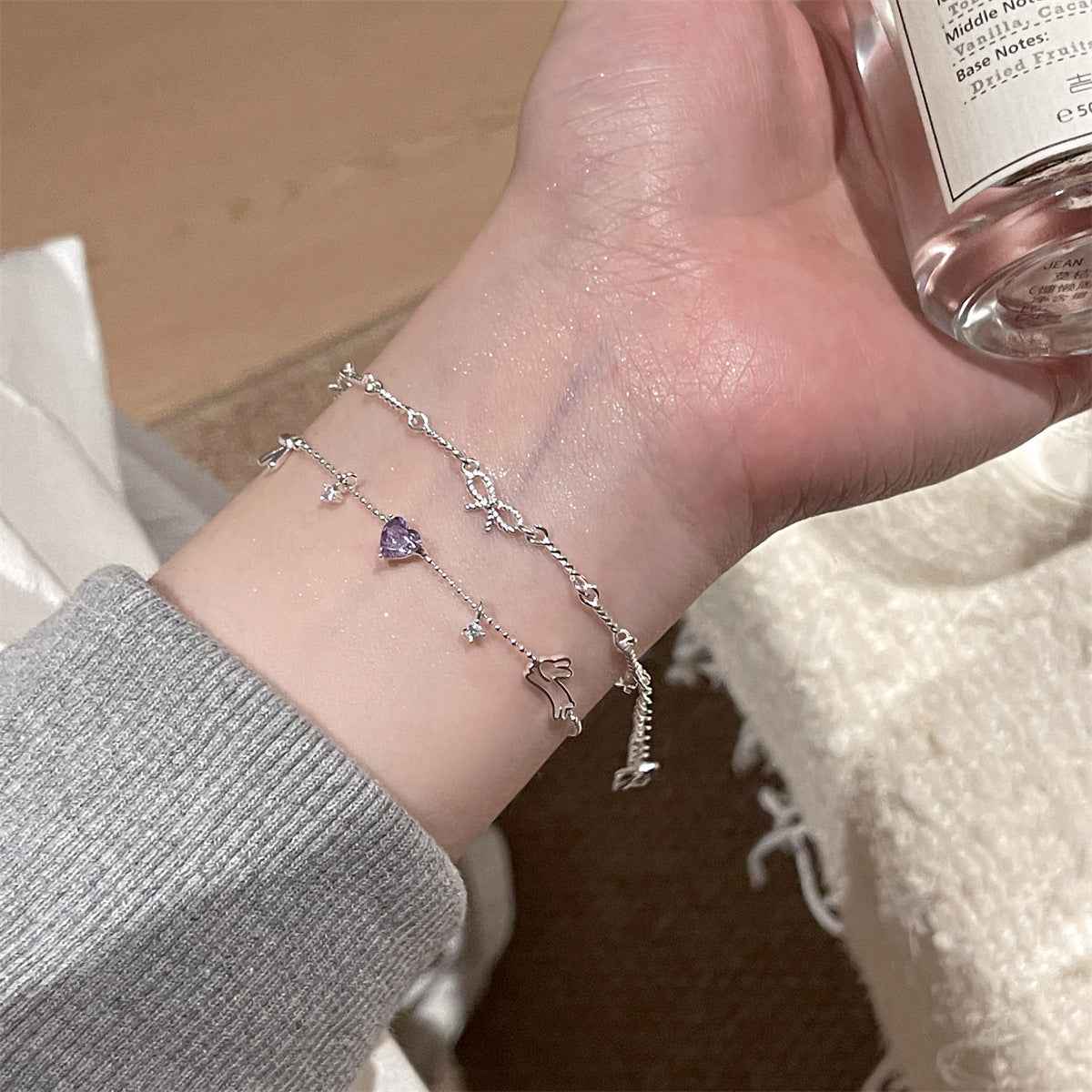 925 Sterling Silver Lavender Zircon Charm Bracelet – Bunny Charm Heart